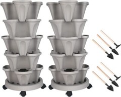 Vertical Planter 3-7 Tier Stackable Planters w/ Wheels & Tools Garden Tower Pot