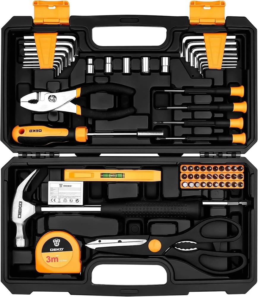 62-Piece Household Tool Set：Small Basic Home Tool Kit with Plastic Toolbox, Hand