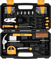 62-Piece Household Tool Set：Small Basic Home Tool Kit with Plastic Toolbox, Hand