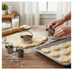 Biscuit Cutter Set Round Cookie Cutters with Handle 5 Pieces Stainless Steel New