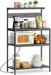 4 Tier Microwave Stand,Kitchen Bakers Rack w/ Power Outlet,Adjustable Shelf Unit