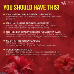 , Premium 140 Hibiscus Flowers Tea Bags, 100% Natural, Handmade & Pure from Hibi