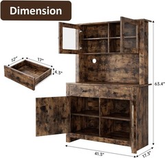 63″ Tall Kitchen Pantry Cabinet with Drawers, Hutch Cabinet with Microwave Stand
