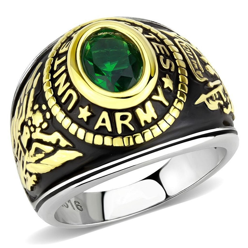 Women’s United States US Army Ring Military Rings Emerald Green Synthetic Stone