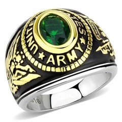 Women’s United States US Army Ring Military Rings Emerald Green Synthetic Stone
