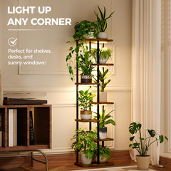 Bamworld Plant Stand with Grow Light for Indoor Plants Corner 7 Tier Metal Wood