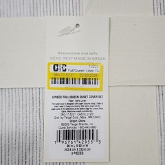 Casaluna 100% Linen 3pc Full Queen Duvet Cover Set White Gray Pinstripe