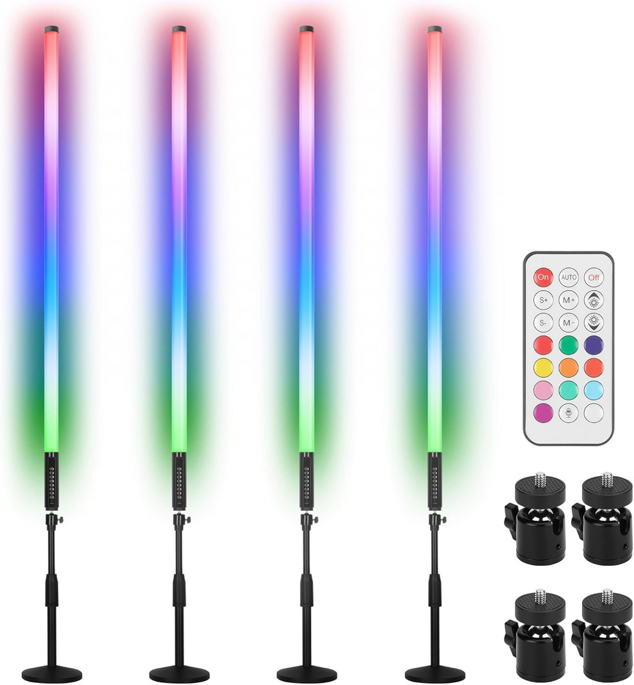 Rechargeable RGB DJ Tube Lights with Stand – 4 Pack for Events & Decor