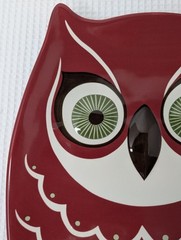 Vintage Katie Brown Owl Serving Platter Meijer Whimsical Red White Green Eyes