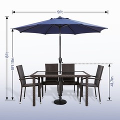 Sun-Ray 9′ Round Patio Umbrella with Push-Button Tilt & Crank Lift, Multi Colors