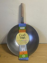 BRAND NEW CRAFT WOK HAND HAMMERED 14″ 14 INCH ROUND BOTTOM CARBON STEEL 731W88