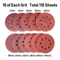 110Pcs 5in 8 Hole Sanding Discs Orbital Sandpaper Hook and Loop Assortment Grit