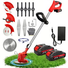21V Electric Cordless Grass Trimmer Strimmer Garden Edger Cutter w/ 2 Battery