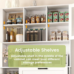 Pantry Cabinet, White Kitchen Storage Cabinet with 4 Doors and Shelves, Kitchen