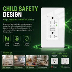 20A AMP GFCI GFI Safety Outlet Receptacle w/ Wall Plate – White, ETL Listed TR