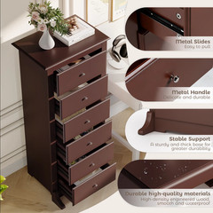 6 Drawer Tall Chest Dresser Wooden 52″ High Narrow Storage Cabinet Small Space