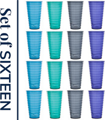 Splash [Set of 16] 18 Ounce Plastic Stackable Water Tumblers in 4 Coastal Colors