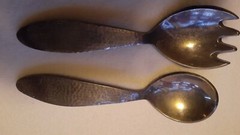 Dansk India Hammered alumiunum salad servers 11″ great patina original paper tag