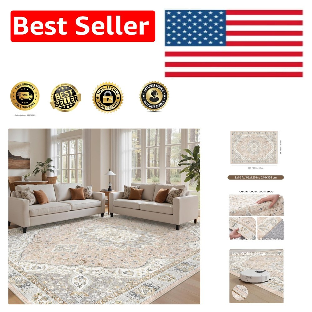 Machine Washable 8′ x 10′ Area Rug – Stain Resistant with Stylish Floral Pattern