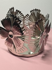 Sonoma for Life Flower Decor Candle Holder Silver and Pink Accent 4.25 In Wide