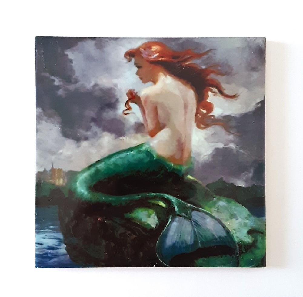 Mermaid Ceramic Tile, 4.25 in x 4.25 in, Smooth Glossy Finish, Multipurpose, New