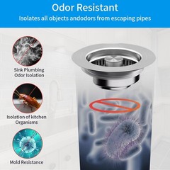 3-in-1 Kitchen Sink Drain Kit Strainer Stopper & Drain Assembly Stainless Steel