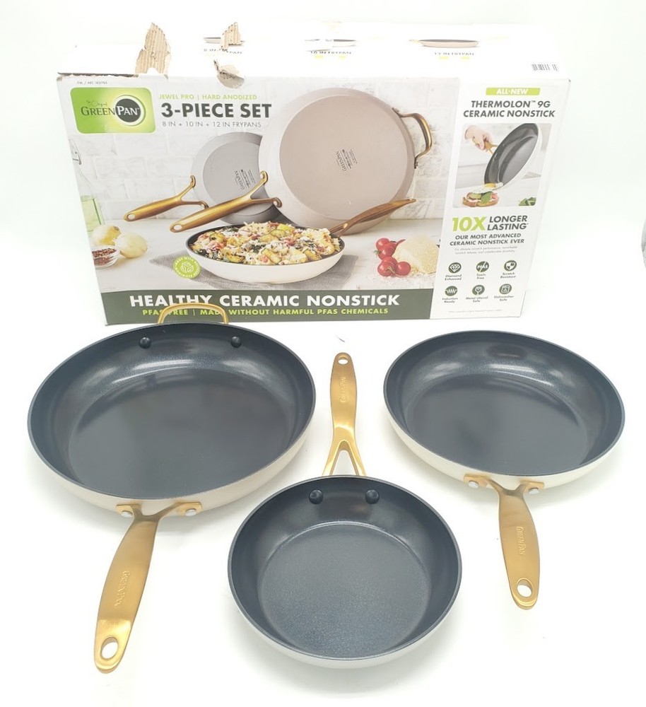 Nice In Box GreenPan Jewel Pro Ceramic Non-Stick 3-piece Fry Pan Set