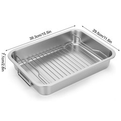 16″ Roasting Pan with Rack & Handle Stainless Steel Turkey Baking Roasting Tray