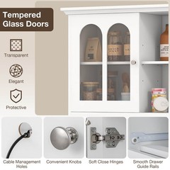 73” Tall Kitchen Pantry Storage Cabinet with LED Lights and Power Outlets