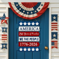 250 Years Anniversary America Door Sign 4th of July Decorations Patriotic Wall D