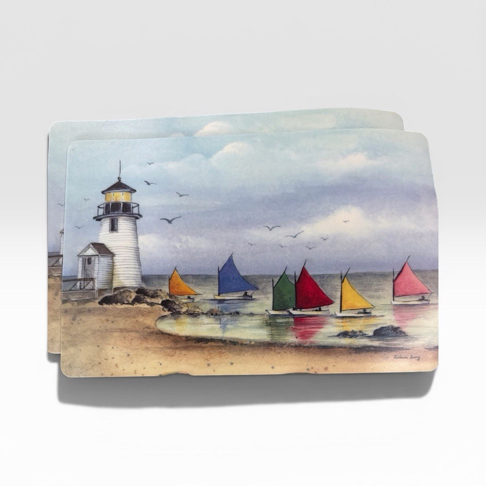 At Home with Meijer Coastal Nautical Placemat Sailboats Lighthouse Wipe Clean
