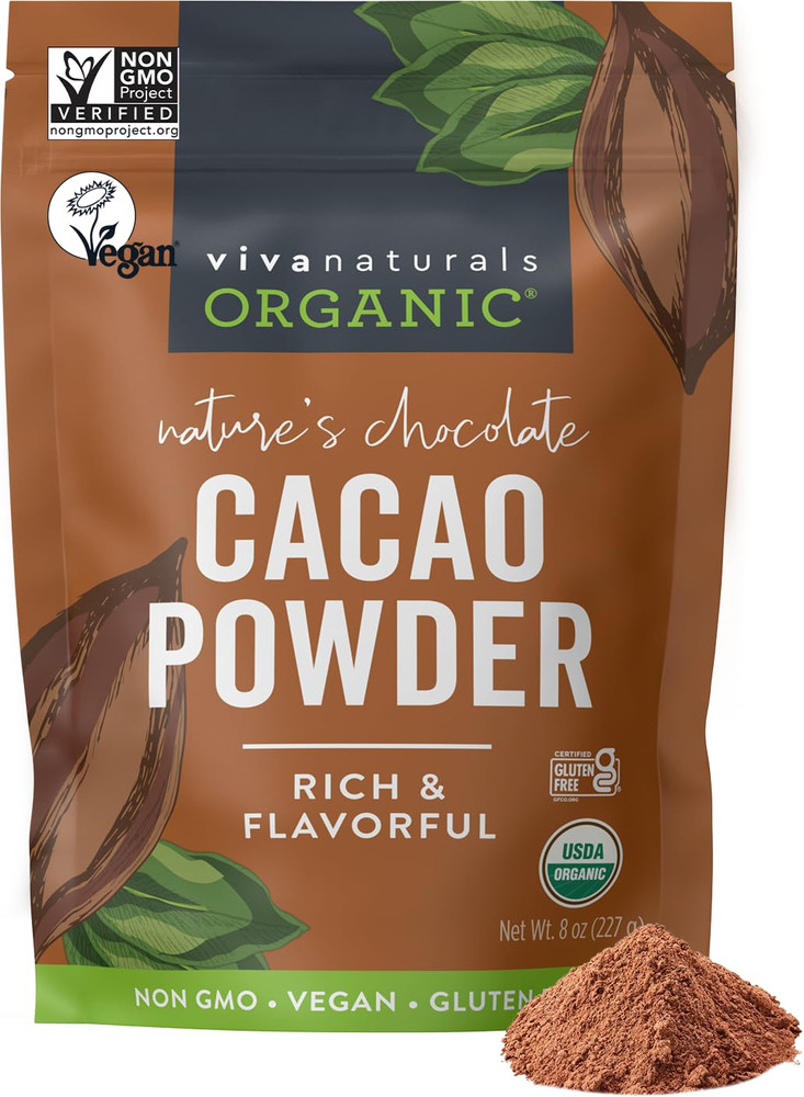 Organic Cacao Powder, 8 Oz – Unsweetened Cocoa Powder with Rich Dark Chocolate F