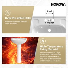 Bathroom Pedestal Sink Combo,1 Overflow Hole,3 Faucet Hole White Porcelain