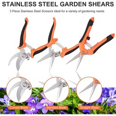 3 Pcs Garden Shears Stainless Steel Gardening Scissors Pruning Shears for Garden
