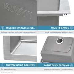 Ruvati 23″x20″ Drop-in Topmount 16 Gauge Single Bowl Kitchen Sink- RVM5923