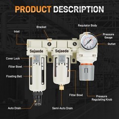 3/8″ NPT Air Compressor Filter Regulator W/ 2-Stage Auto & Semi-Auto Drain Dryer