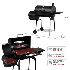 Royal Gourmet 30-Inch Charcoal Grill & Offset Smoker with Fixed Side Table