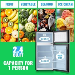 2.4 Cu.Ft Double Door Mini Fridge with Freezer Black