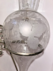 Vintage Wine Dispenser/Aerator – Etched Crystal – Iron & Silver Plate – Nice