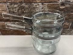 Vintage PYREX Flameware Clear Glass Double Boiler Two-Piece Saucepan Set no lid
