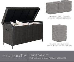 170 Gallon Deck Storage Box Deck Box Outdoor Storage Box Indoor Wicker Storage
