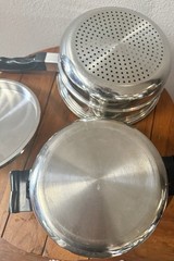Vtg 2 Qt Saladmaster 3 Piece Double Boiler Steamer Pot Pan Set Stainless~MINT