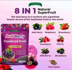 2 Packs FITGUM Acai Berry Drink w/ Chia Seeds 10 Sachets Easy Mix