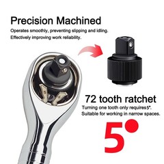 1/4-Inch Drive Ratchet Wrench, 72-Tooth Stubby 1/4 Drive, Silvery