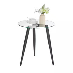 Van Beuren 21.75 In. X 19.75 In. Black and Glass round Side Table with Modern Me