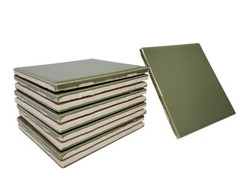 Avocado Green Ceramic Tile Shower Backsplash 4.25 in Subway Mid Century Modern