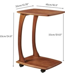 Emerson Solid Wood End Table with Rolling Wheels, C Shaped Side Table, TV…