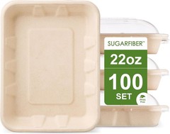 [100 COUNT]Harvest Pack 32 oz Compostable Food Trays 8.49″ x 6.45″ x 1.86″
