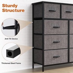 Gray 9 Storage Drawer Dresser for Bedroom Tall Wood Dresser Fabric Storage Tower