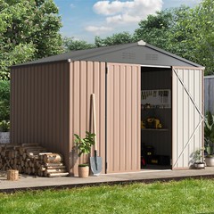 AECOJOY 4’x6’/ 6’x8′ Outdoor Metal Storage Shed for Garden Tools Lockable Door